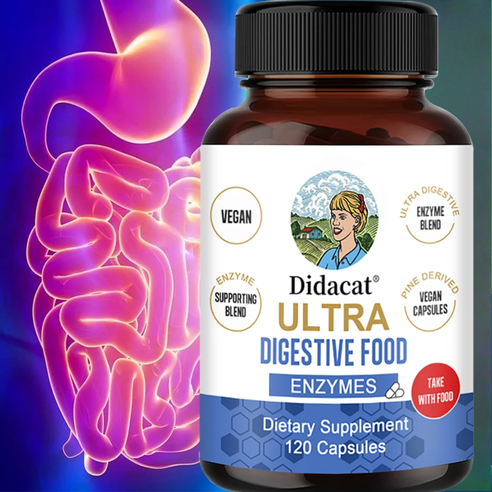 Digestive Support Capsules with Enzymes Vitamin B6 B12 Calcium, Improves Digestion, Nutrient Absorption, Energy & Bone Wellness