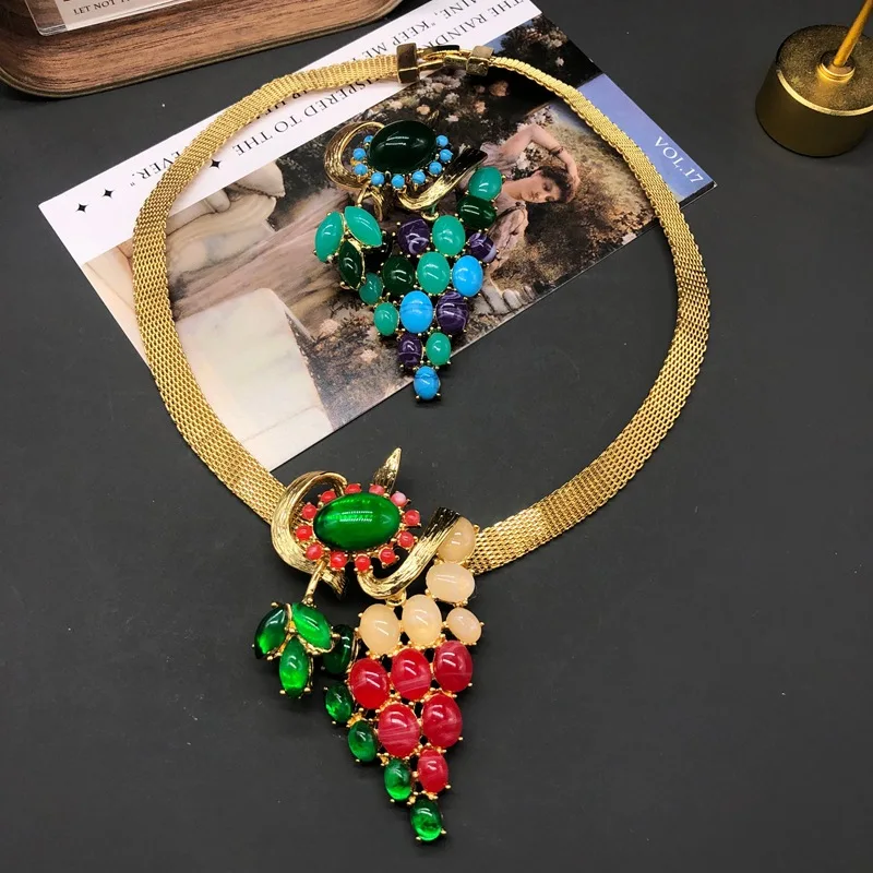 

Высококачественный дизайн, стильный, элегантный, универсальный, красочный кулон с виноградом, ожерелье, брошь, женская подходит для свадебного банкета, ювелирные изделия