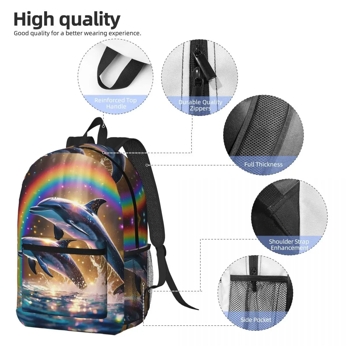 Sunset Dolphins Dancers Sea Creature Dolphin Backpack Daypack Boys Girls BookBag School Bag Shoulder Bags for Men Women
