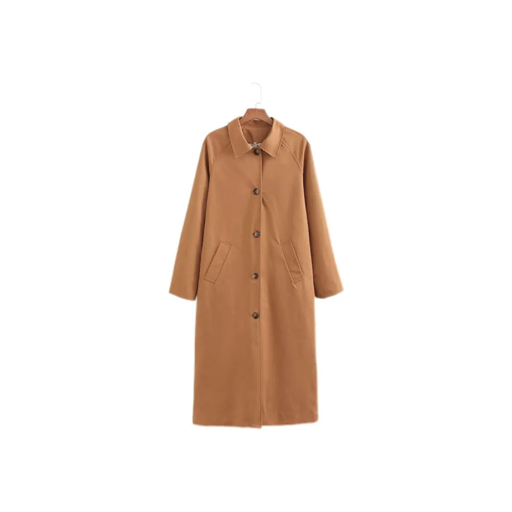 

Autumn New Women's Fashion Simple and Versatile Open Collar Slanted Pocket Loose Long Coat