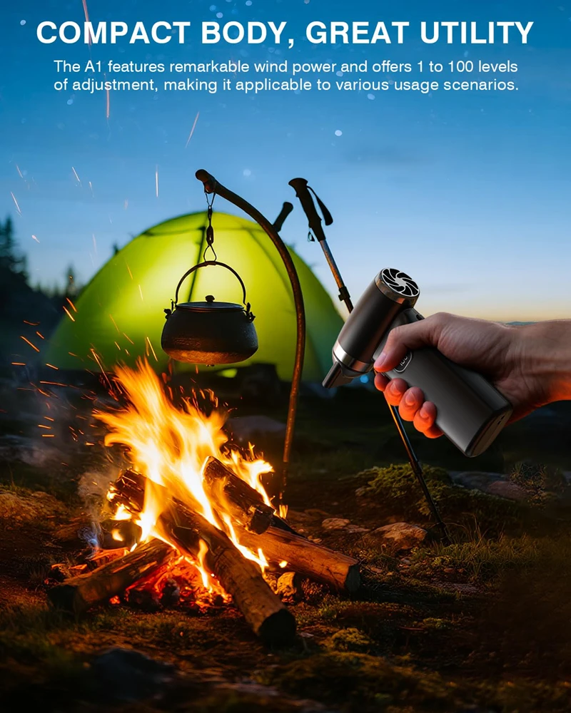 

Бесщеточный турбовентилятор — 8000 мАч, двойная батарея, 130 000 об/мин, ветер как с ураганом, с цифровым дисплеем и поворотным соплом, Type-C