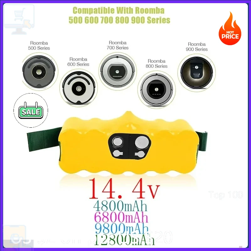 

Roomba Battery Original 14.4V Vacuum Cleaner Battery iRobot Roomba 500, 600, 700, 900, 650, 780, 800 Series Lithium ion Batter