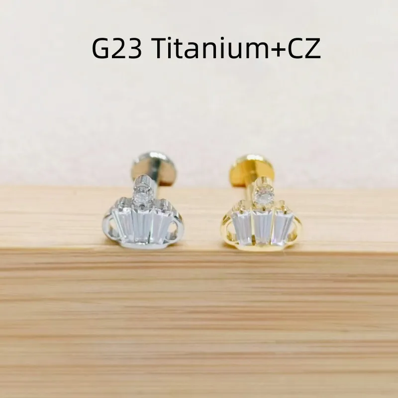 10pcs Body Jewelry 16G CZ G23 Titanium Crown Shine Lip Labret Bar Ear Helix Tragus Rook Bar Stud Body Piercing Jewelry  NEW