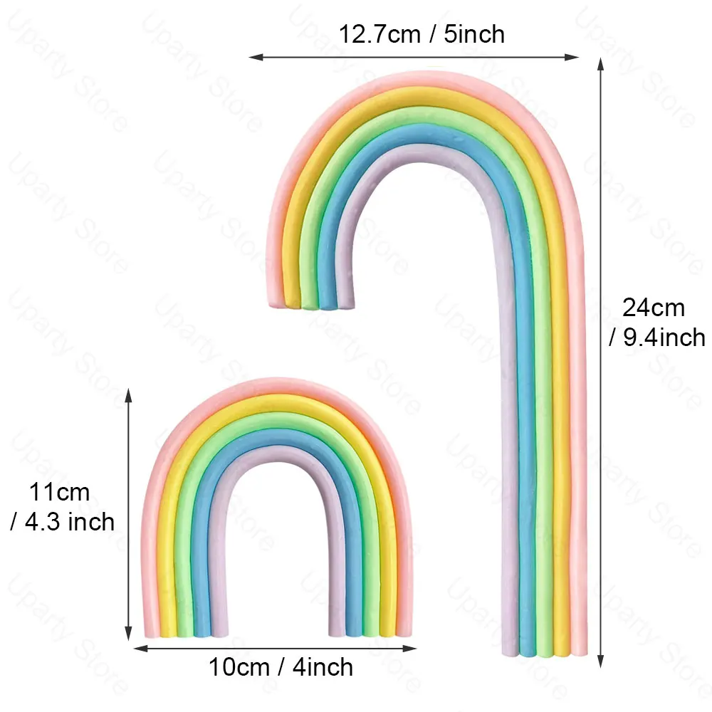 2er-Pack Regenbogen-Kuchenaufsätze aus weichem Gummi, Pastell, Lila, Blau, Boho-Haut, braune Regenbogen-Aufsätze für Babyparty, Geburtstagskuchen-Dekoration – Detail 11