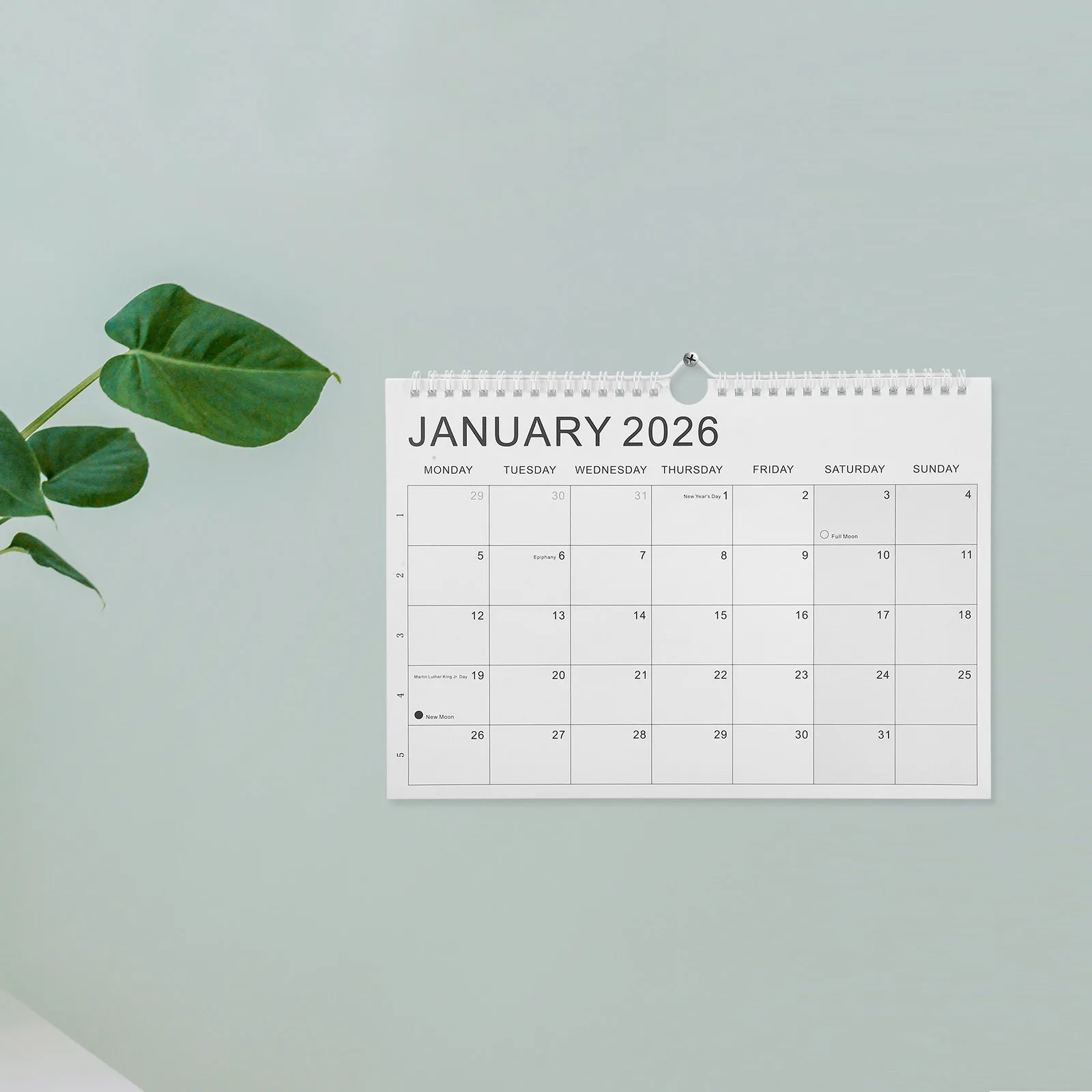 

Настенный календарь на 18 месяцев (2026 год) на спирали, с крупными ежемесячными блоками, академический планировщик для школы, офиса, семьи, с указанием международных праздников