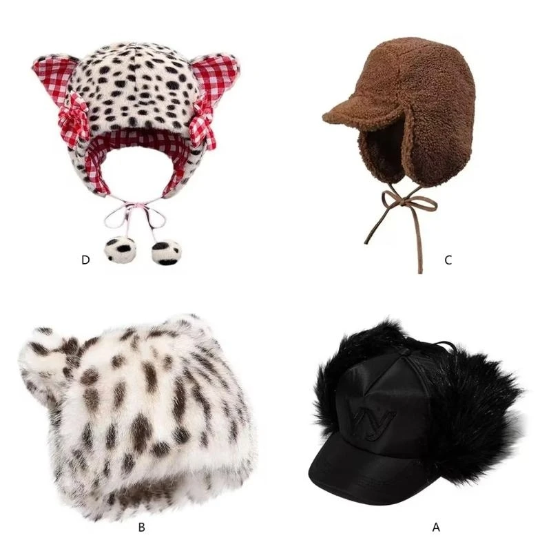 5asd Furry Soft Kitten Hat White Headwear for Women Winter Cycling Climbing Skiing
