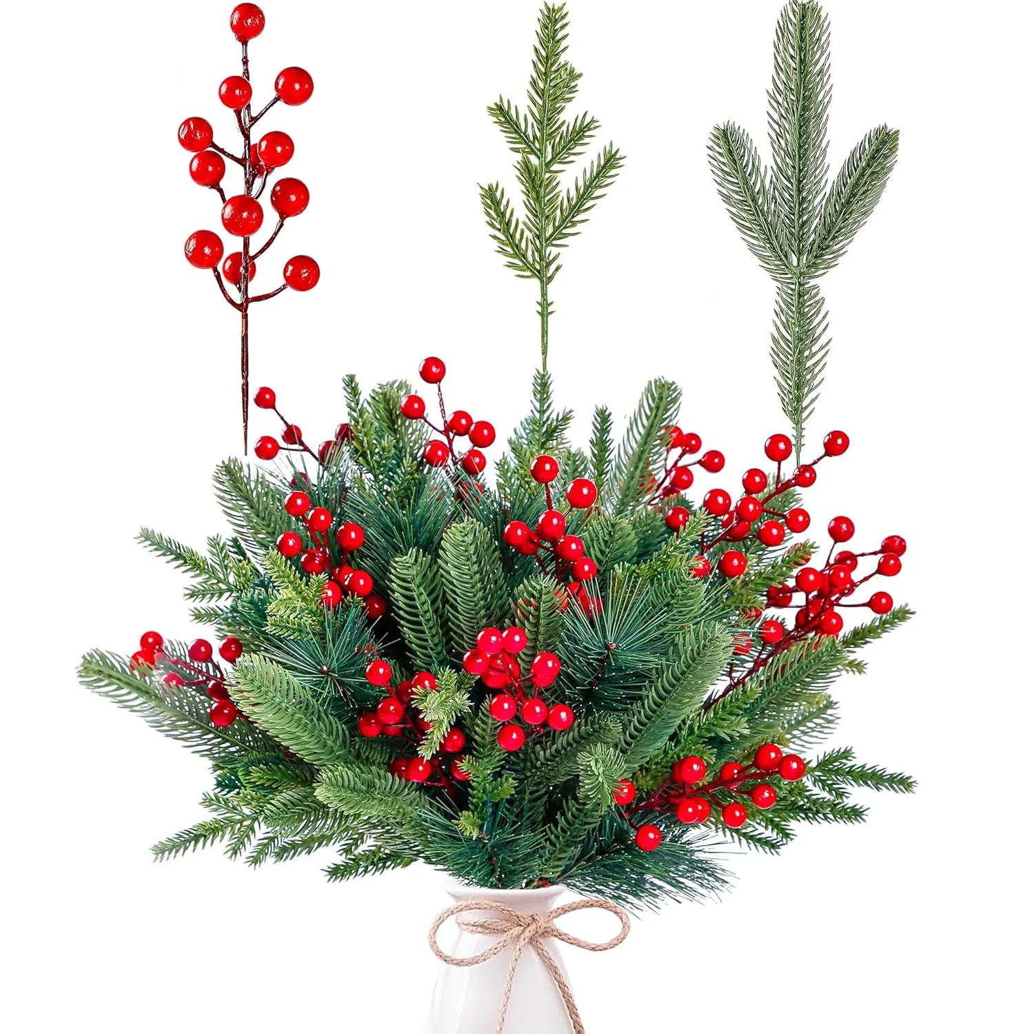 5/10 Stück Weihnachtsdekoration, künstliche Tannenzweige, grüne Stiele für Weihnachtsbaum, Kranz, Girlande, DIY, Geschenk, Basteln, Ornamente