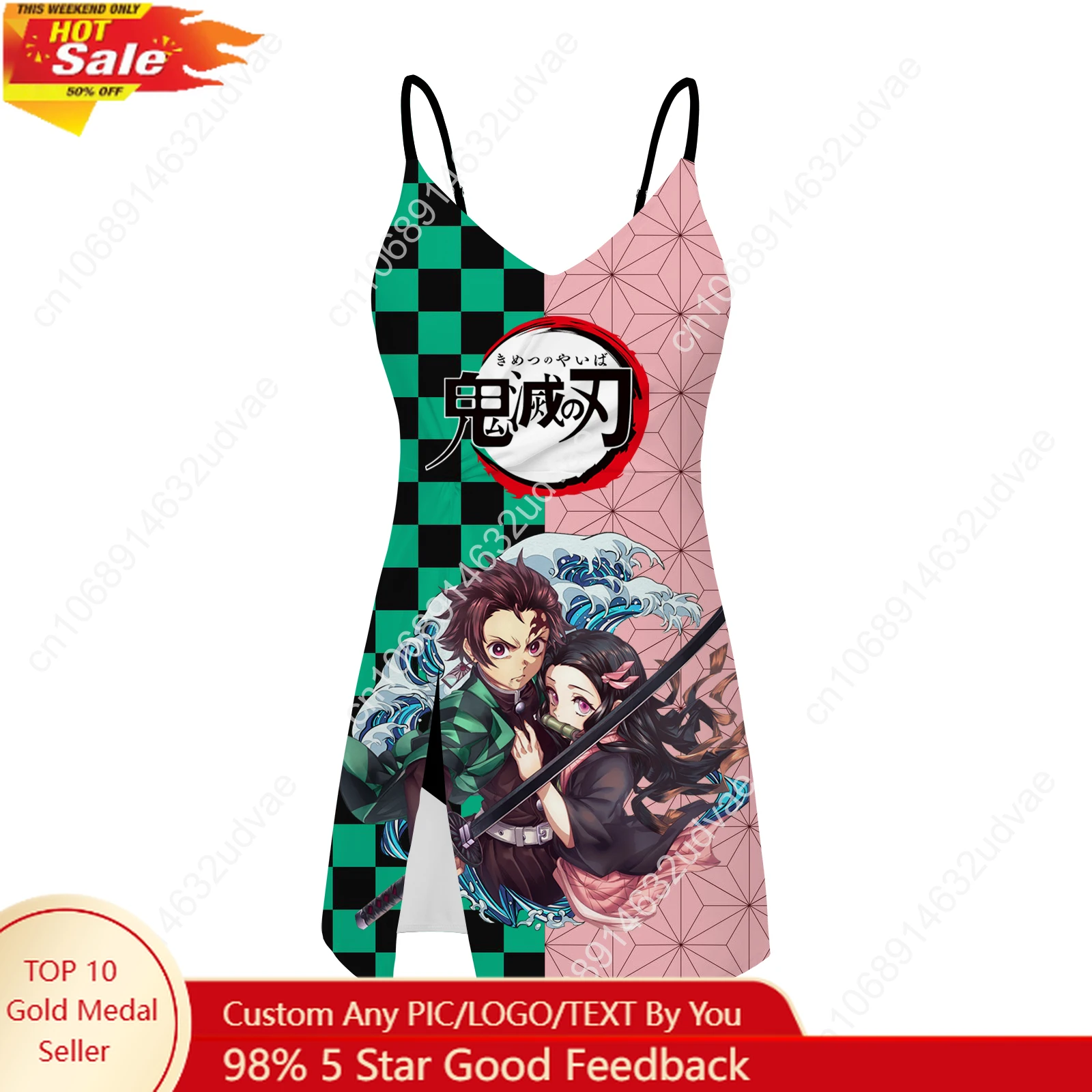 

Demon Slayer Kimetsu No Yaiba Sling Dress Swimsuit Womens Bathing Suits Personalized Swimwear Beach Bikini Custom Made Beachwear
