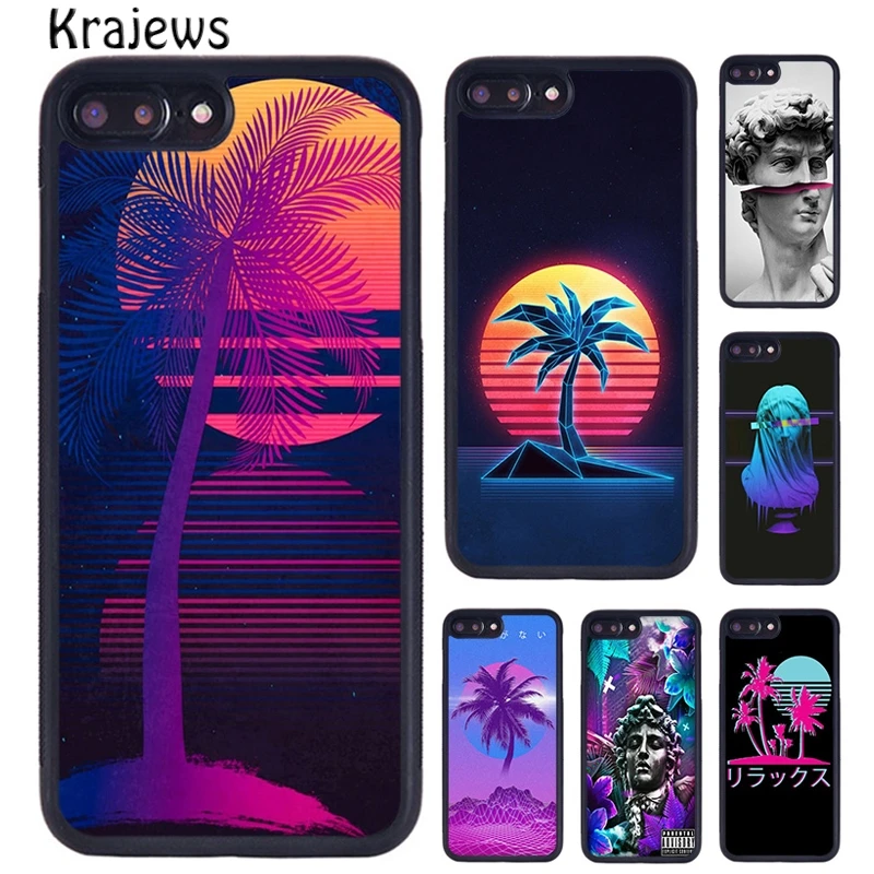 Krajews Neon Vaporwave Art Phone Case Cover For iPhone 16 15 14 plus X XR XS 11 12 13 pro max coque