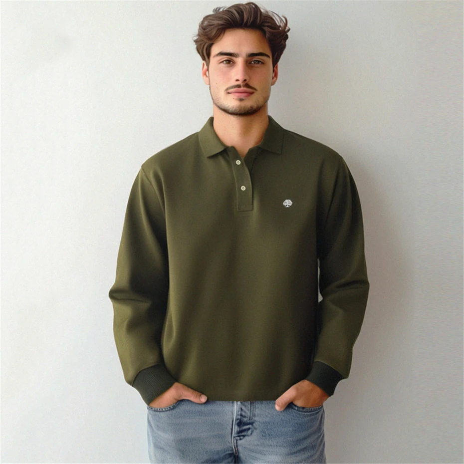 Long Sleeve Polo Shirts Men Spring Autumn Polo Shirt Plus Size 7XL Fashion Casual Solid Color Cotton Polo Black Green Navy