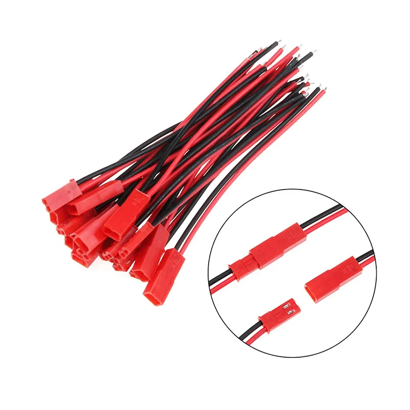 JST-2P Masculino Cabeça Conector Fêmea Soquete, Lug Fio, Cabo, Vermelho e Preto, Terminal W