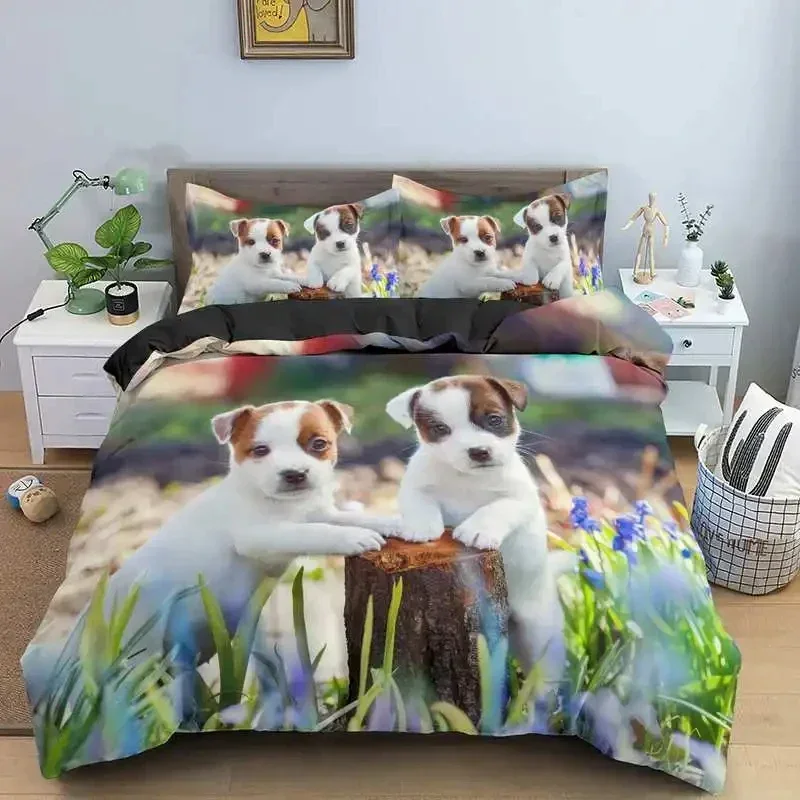 

Cute Jack Russell Dog Bedding Set,Duvet Cover Comforter Bed Set Quilt Cover Pillowcase,King Queen Twin Size Boys Girls Adults