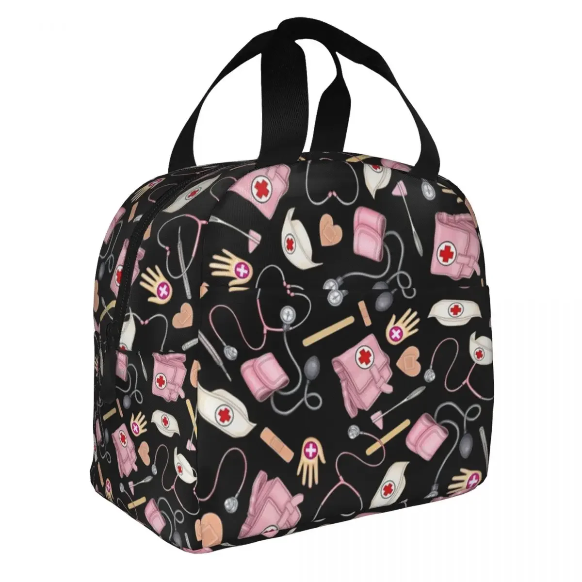 Cartoon Nursing Nurse Insulated Lunch Tote Bag for Women Portable Thermal Cooler Bento Box Work School Travel Food Bags