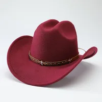 Vintage Wool Western Cowboy Hat With Leater Belt Gentleman Lady Jazz Fedora Wide Brim Sombrero Hombre Caps - Image 3