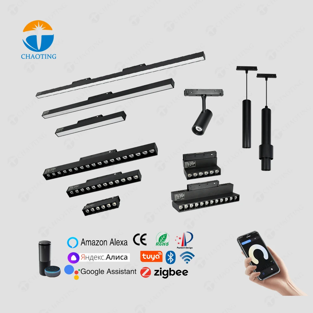 CE Track Light System Tuya APP Smart Dimming Linear Magnetic Lighting Surface Recessed Track Rail Grille Magnetic Track Light