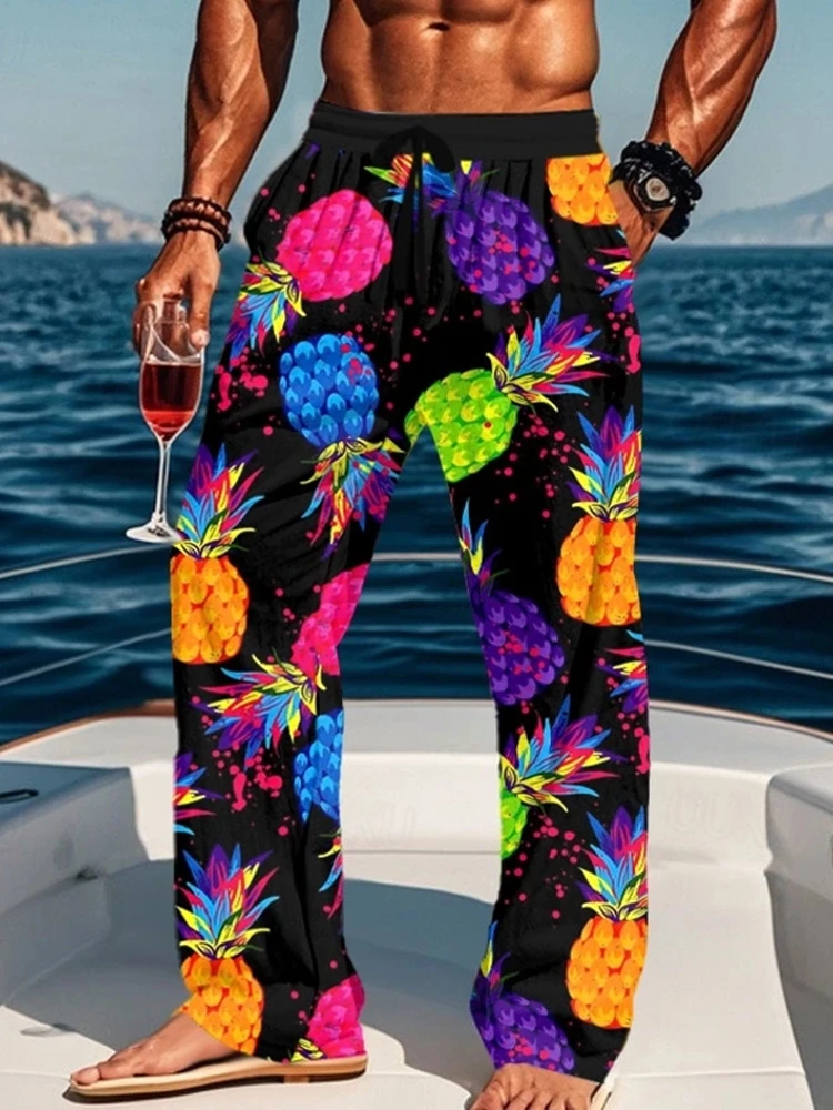 

Мужские стильные брюки с ананасовым якорем и графическим принтом, со шнурком и карманами, весенне-осенние уличные повседневные брюки, мужская одежда