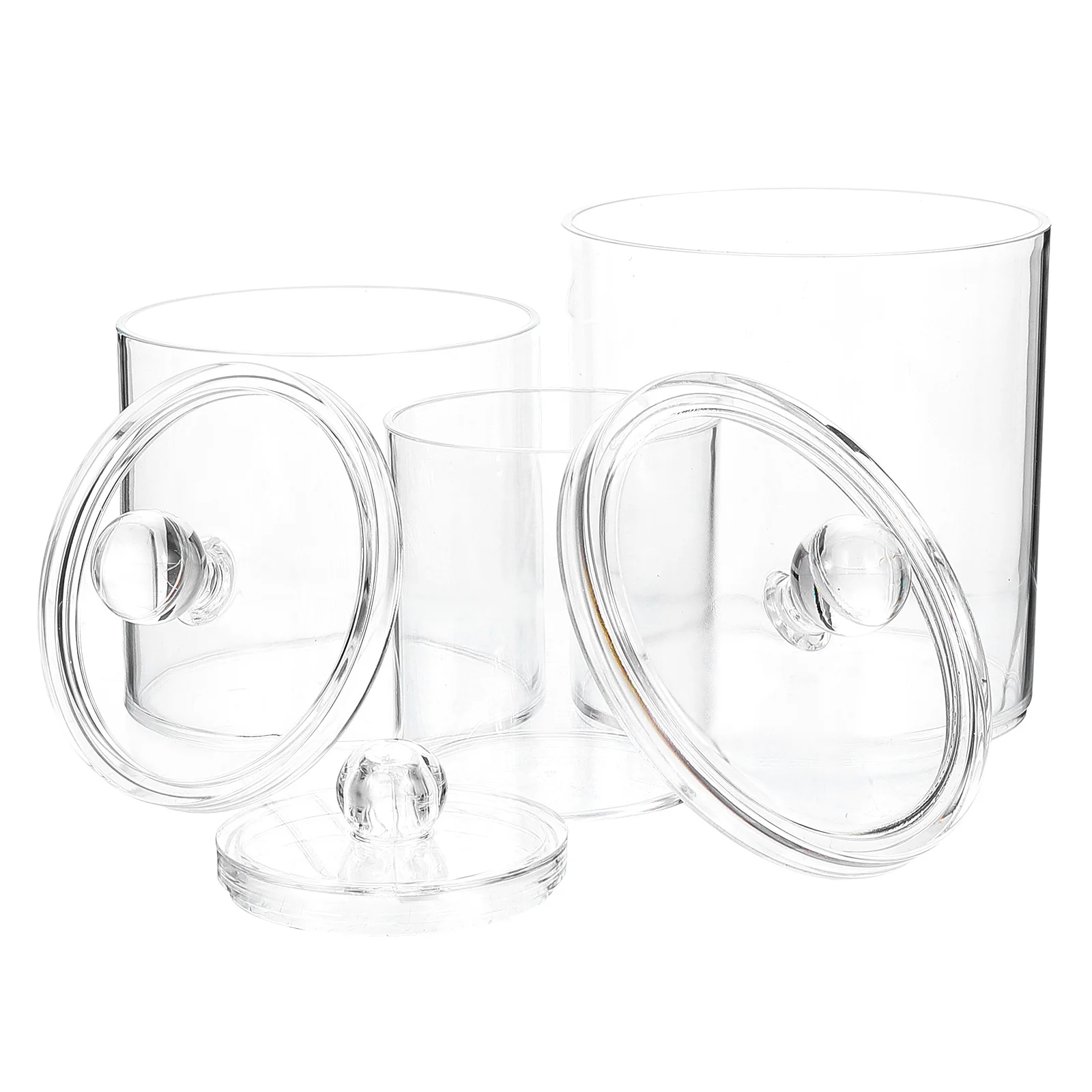 

3 Pcs Bathroom Storage Box Set Cotton Swab Holder Clear Jars Dispenser Organiser Apothecary Ball Pad
