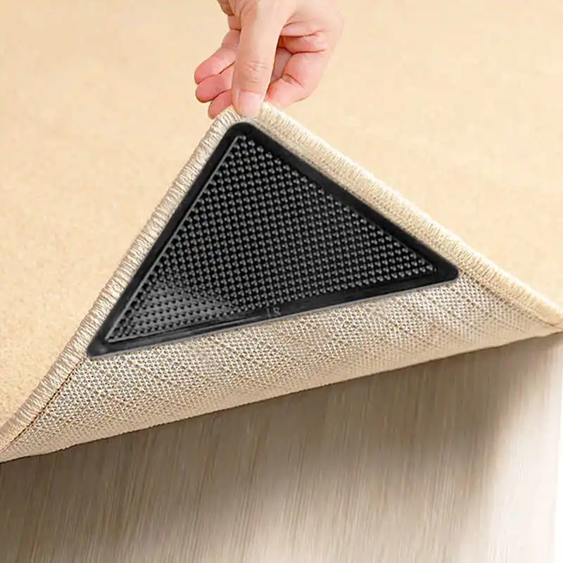 

4 Pack Sticky Mat Carpet Rug Grippers 10.5x10.5x15cm Triangle Anti Slip Silicone Washable Reusable Floor Mat Door Carpet Pad