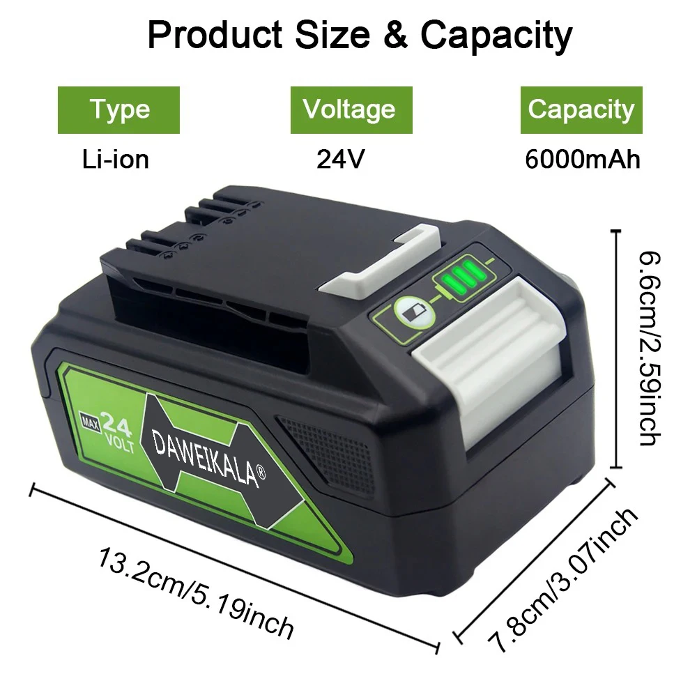 High-capacity 24V 6.0Ah Lithium Battery for Greenworks ALL devices 24V 48V Power Tool Garden Tool