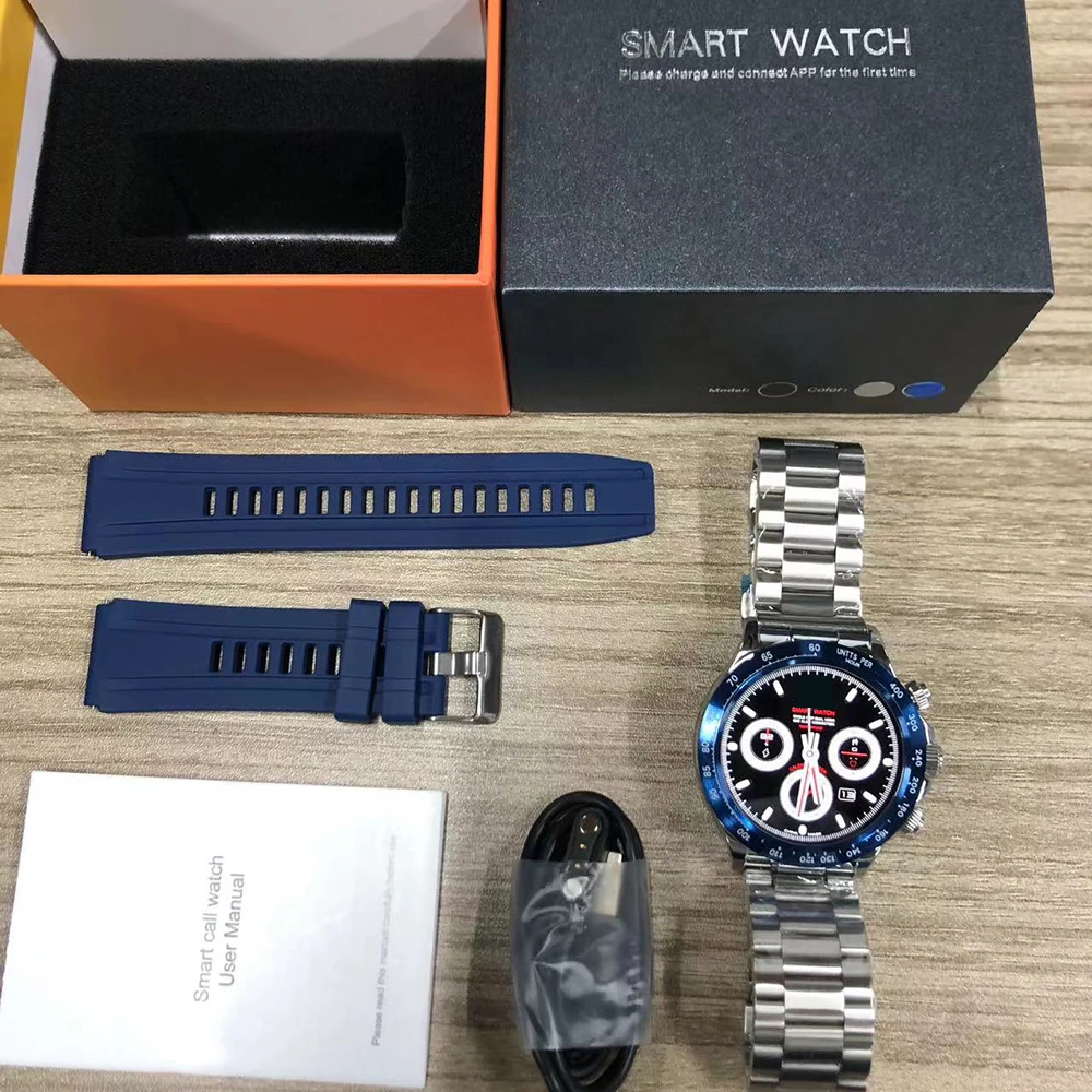 

Бизнес-умные часы Водонепроницаемые мужские умные часы Здоровый монитор AI Голос Синий зуб Вызов Фитнес Спорт Сон для IOS Android