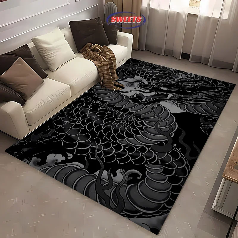 سجادة منطقة بتصميم تنين مطبوعة ثلاثية الأبعاد مضادة للانزلاق لغرفة المعيشة وغرفة النوم والمكتب، سجادة أرضية متينة قابلة للغسل لديكور المنزل