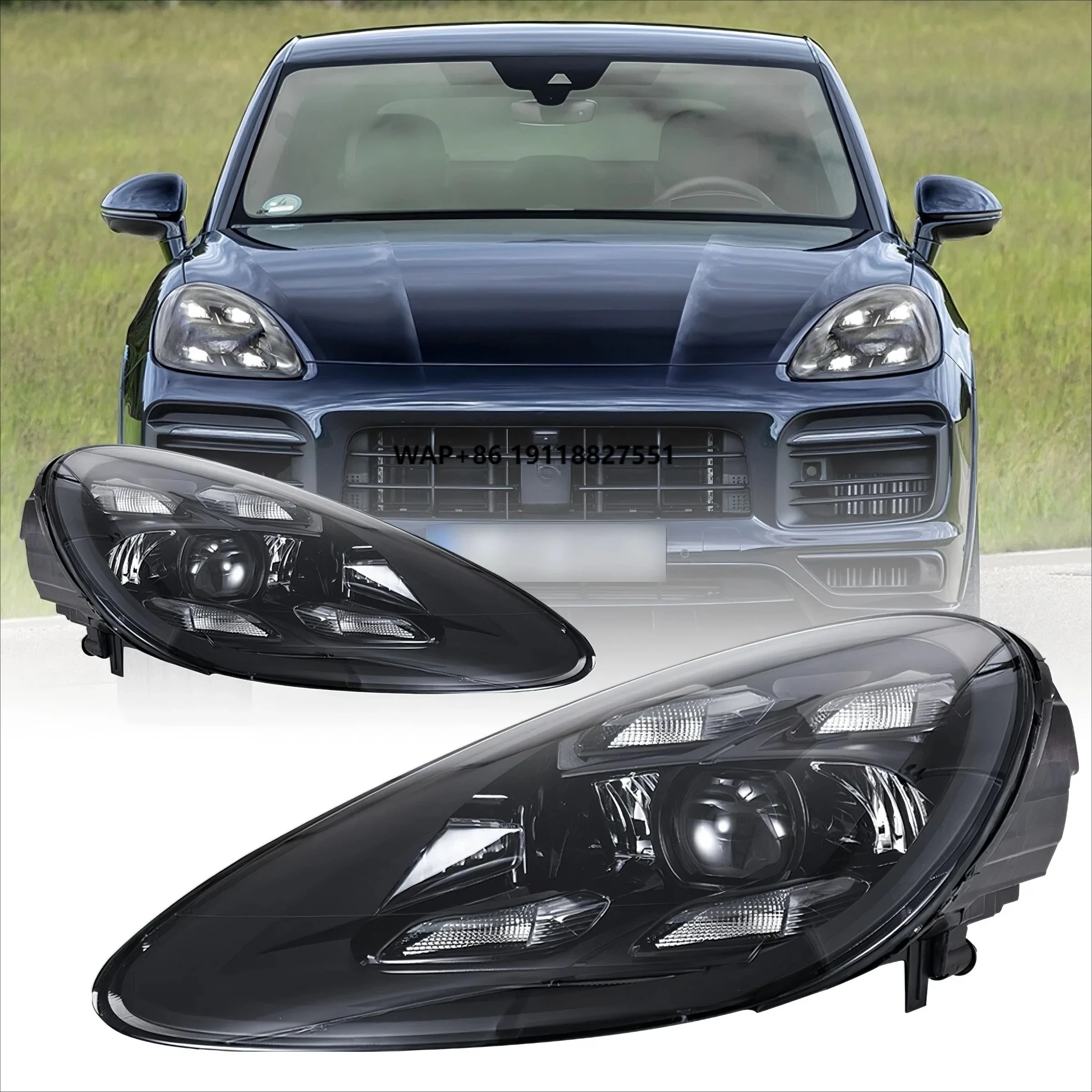 قم بتوصيل وتشغيل مجموعة مصابيح أمامية LED لبورشه كايين 958.1 958.2 2011-2017 ترقية إلى 2023 مصفوفة للمصابيح الأمامية #1