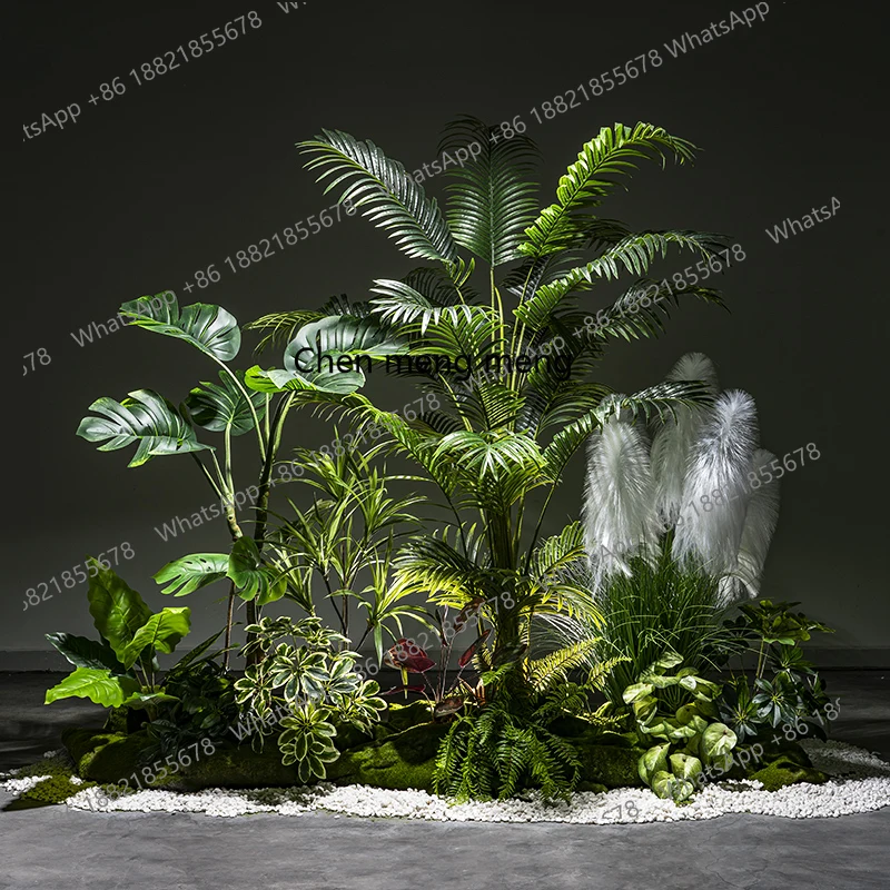 المناظر الطبيعية للنباتات الخضراء المقلدة على نطاق واسع، شجرة وهمية، نباتات ممتدة من الأرض إلى السقف، نباتات بوعاء مزخرفة بالزاوية #1