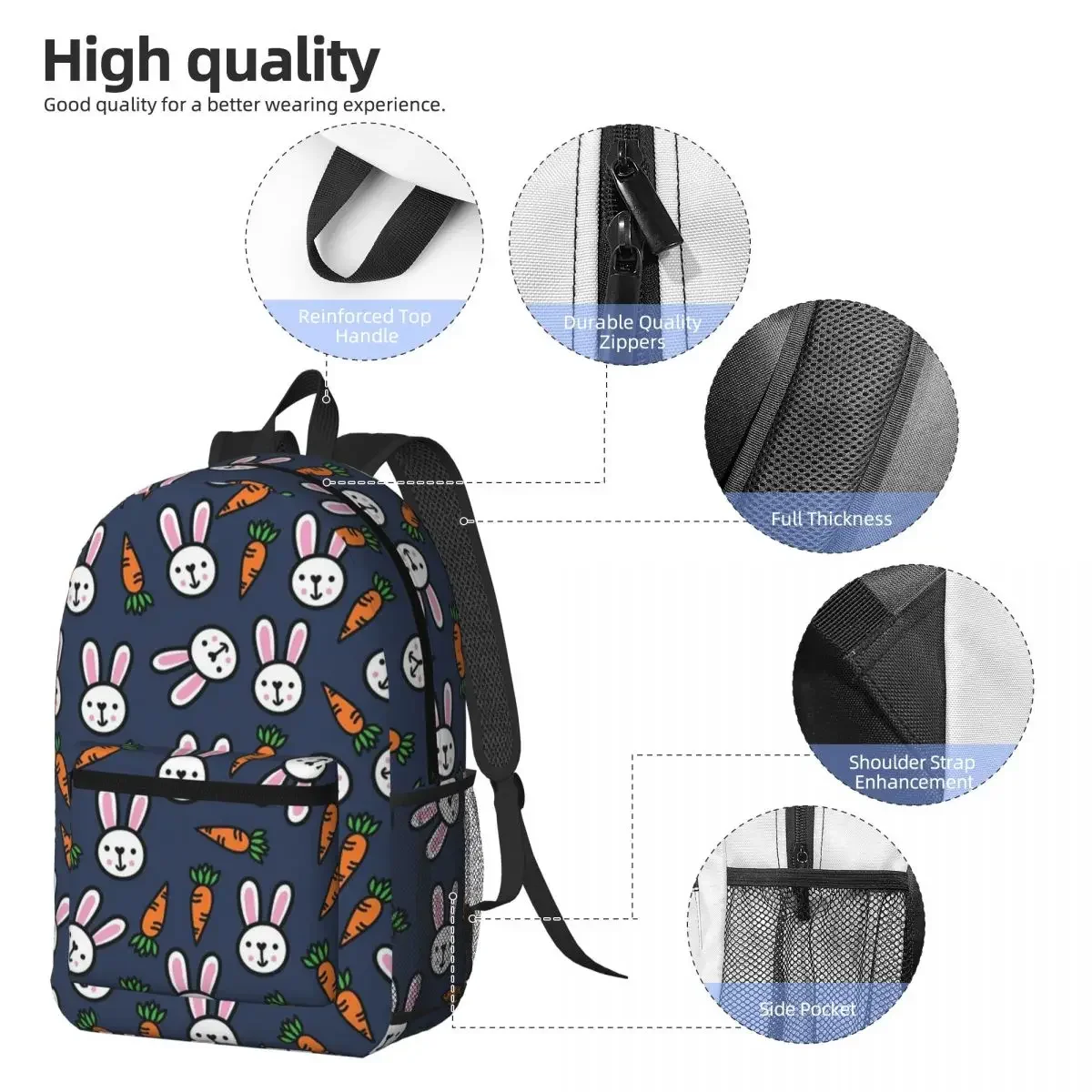 Bunnies And Carrots Pattern Rabbit Backpack Daypack Large Capacity Boys Girls BookBag School Bag Shoulder Bags for Men Women