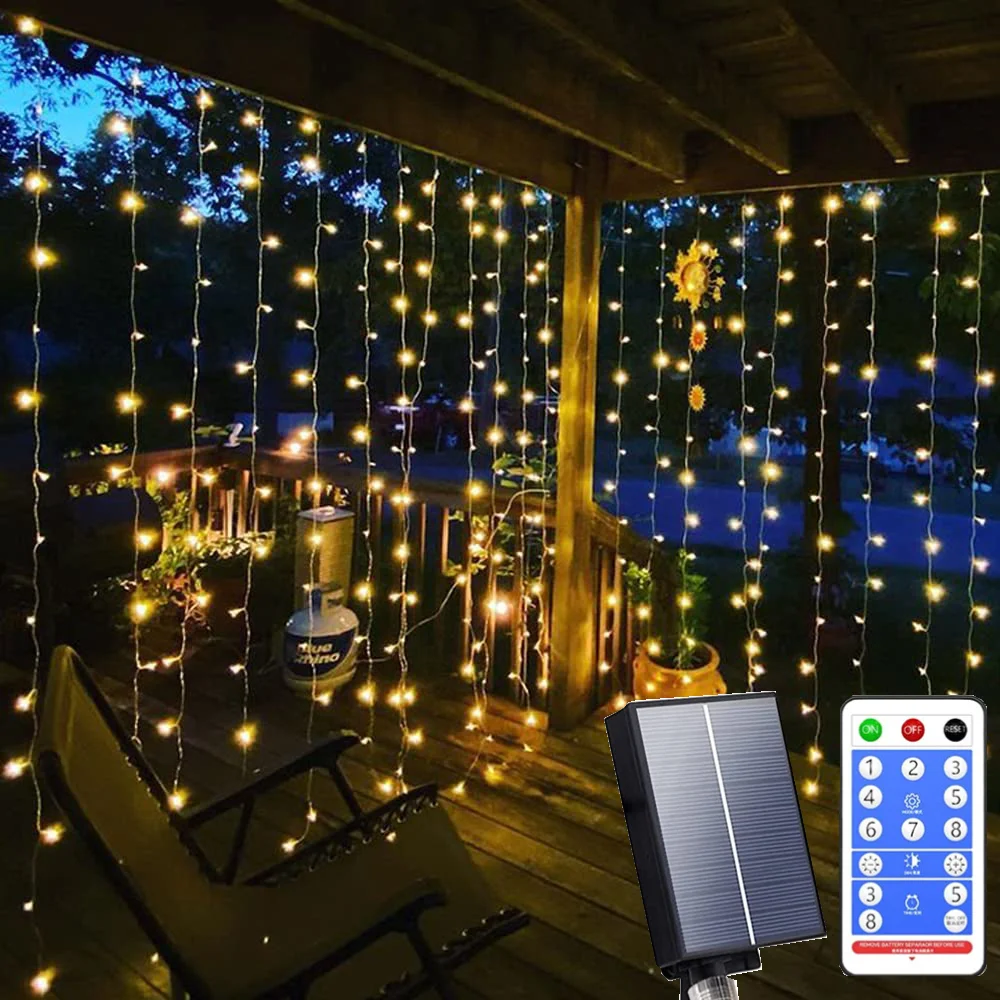 

Solar Lights For Garden Decoration Icicle Curtain Light Waterproof Garland 3MX3M With Remote Christmas Decorations 2024