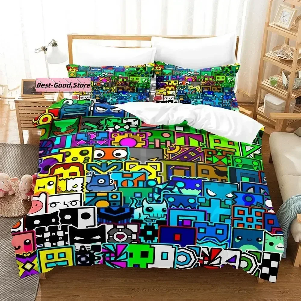 Hip Hop Angry Geometry Dash Bedding Set Single Twin Full Queen King Size Bed Set Game Bedroom Duvetcover Sets Anime Bed