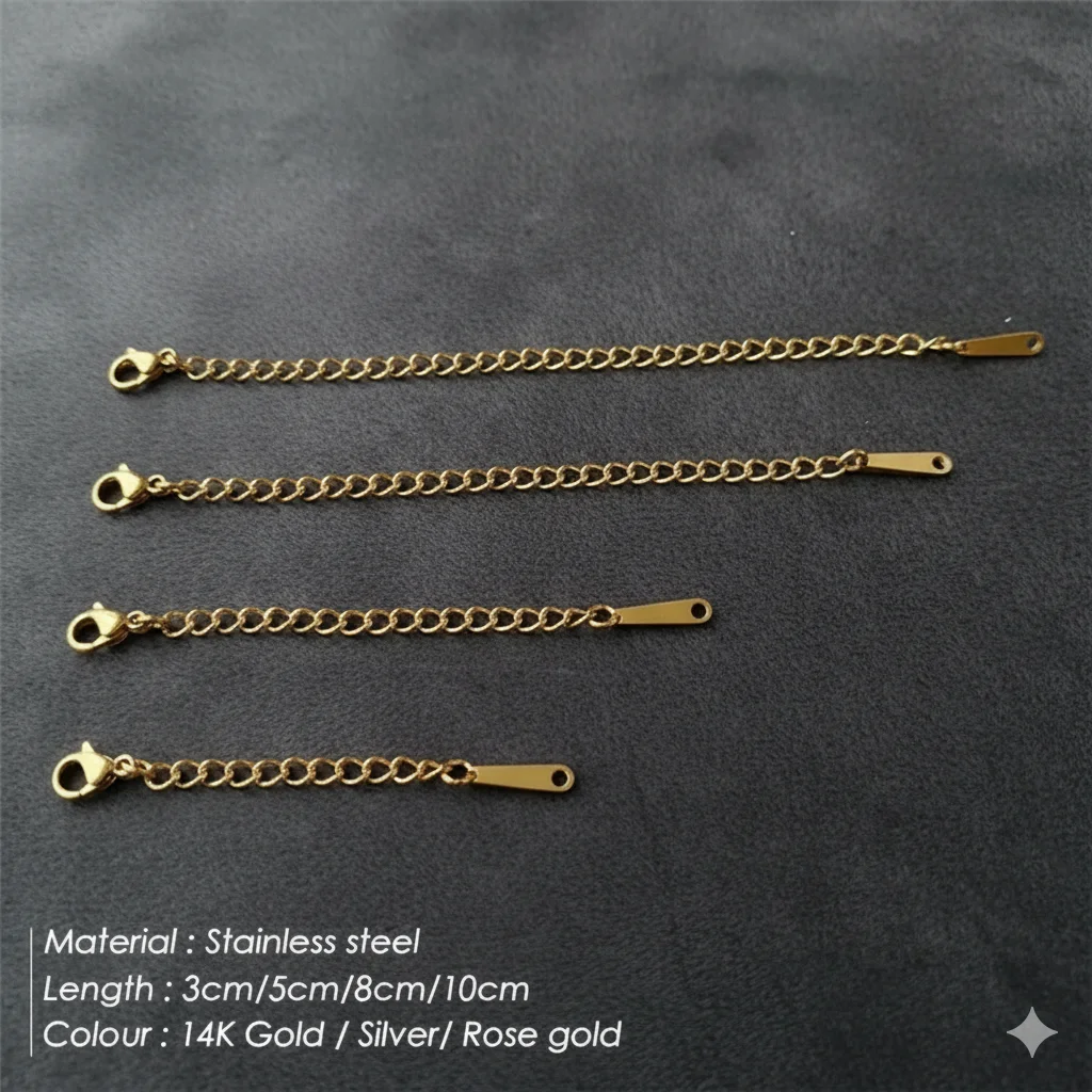 Hiraeva Gold Plated Stainless Steel Extension Chains 3cm/5cm/8cm/10cm Curb Chain Extender for Necklace Bracelet Jewelry Making