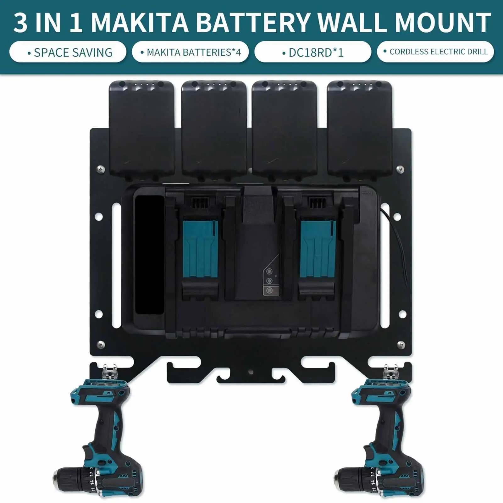 

Drill Holder Drill Battery Power Tool Easy to Install Cordless Metal Battery Holder Wall Mount Battery Bracket for Workshops