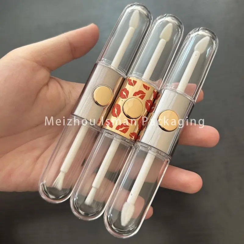 50Pcs High quality lip shape flat double head dual ends lip gloss container empty double sided lipgloss tubes with brush tip 3ml