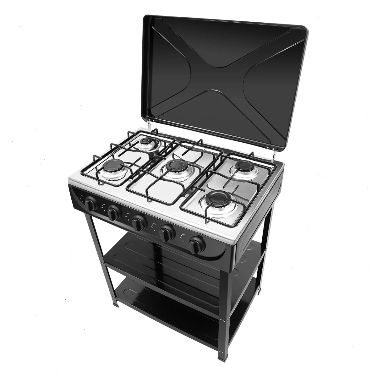 Estufa de Gas Natural de 5 Quemadores, 2.5kW Cada Uno, Placa de Cocción de Alta Eficiencia, Estufa Comercial Negra para Cocina, Restaurante, Servicio de Catering