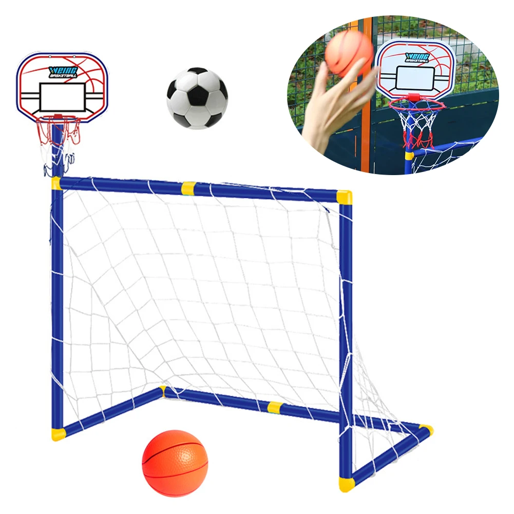 2 In 1 Portable Soccer Goal with Basketball Hoop Football Goal Fun Games Toys for Boys Girls 3-12 Years Old