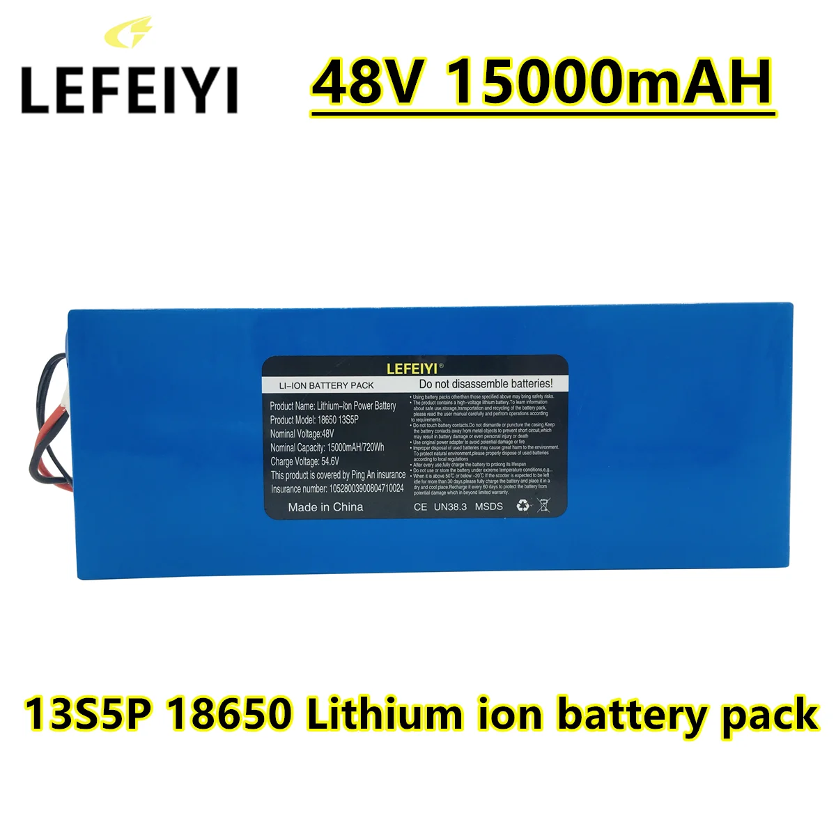 

48V 15000mAH 18650 Lithium Battery 13S5P 1000W Scooter Battery Pack