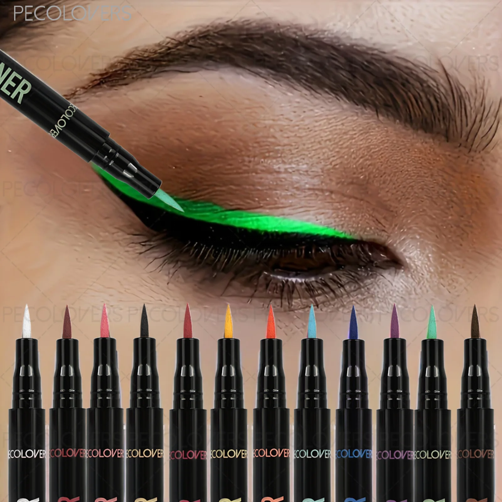1-teiliger flüssiger bunter Eyeliner, Eyeliner-Stift mit hoher Farbwiedergabe, schnell trocknend, wasserdicht und schweißfest, für alle Arten