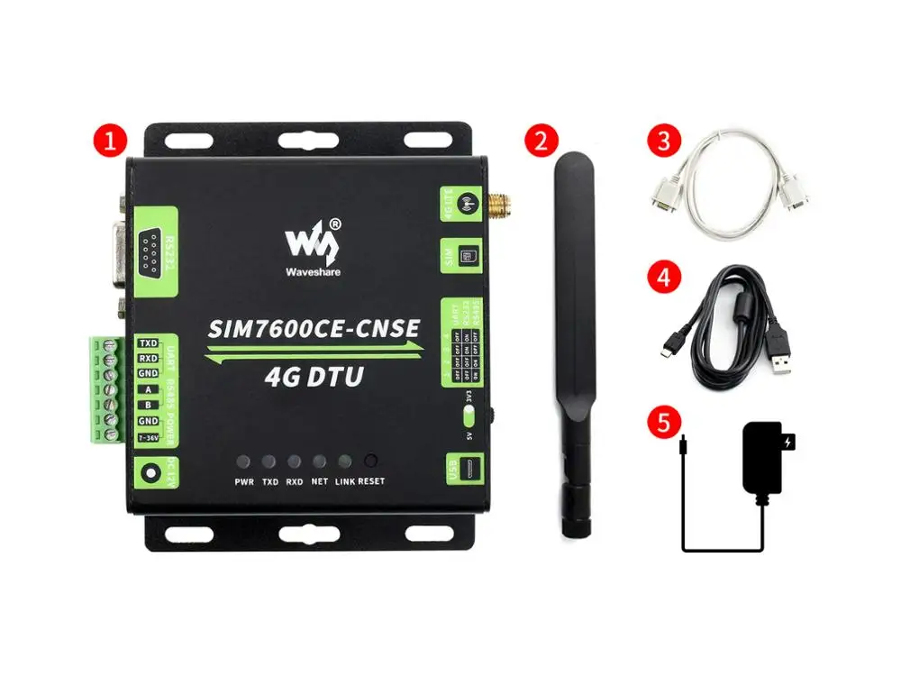 

Waveshare Industrial Grade SIM7600CE-CNSE 4G DTU, RS232/485/TTL to 4G LTE, for China, Southeast Asia