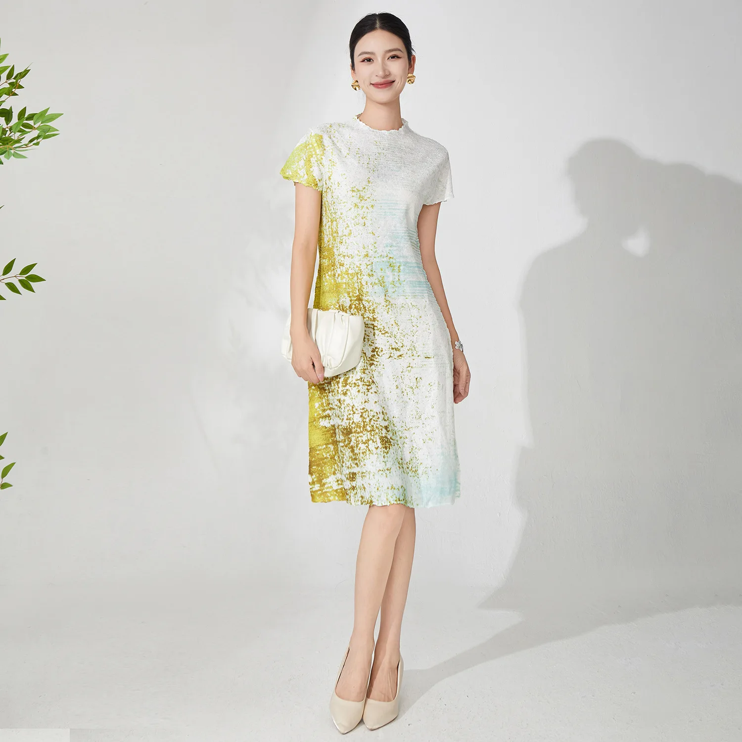 

Women Elegant Dress Round Neck Short Sleeve Retro Printed Design Fashion Casual Women Dresses 2025 Summer New Female