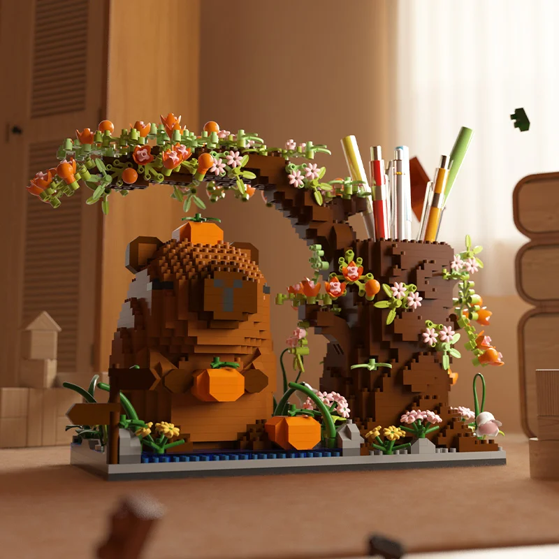 Capybara Building Blocks Pencil Holder Model Kit Puzzle Educational Trendy Toy Desktop Ornament Decor Statue Cute Exquisite Gift