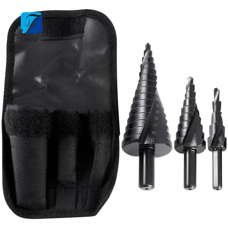 

A55F-3PCS 4-32MM HSS Cobalt Step Drill Bit Set Nitrogen High Speed Steel Spiral For Metal Cone Triple-Cornered Shank Hole Cutter