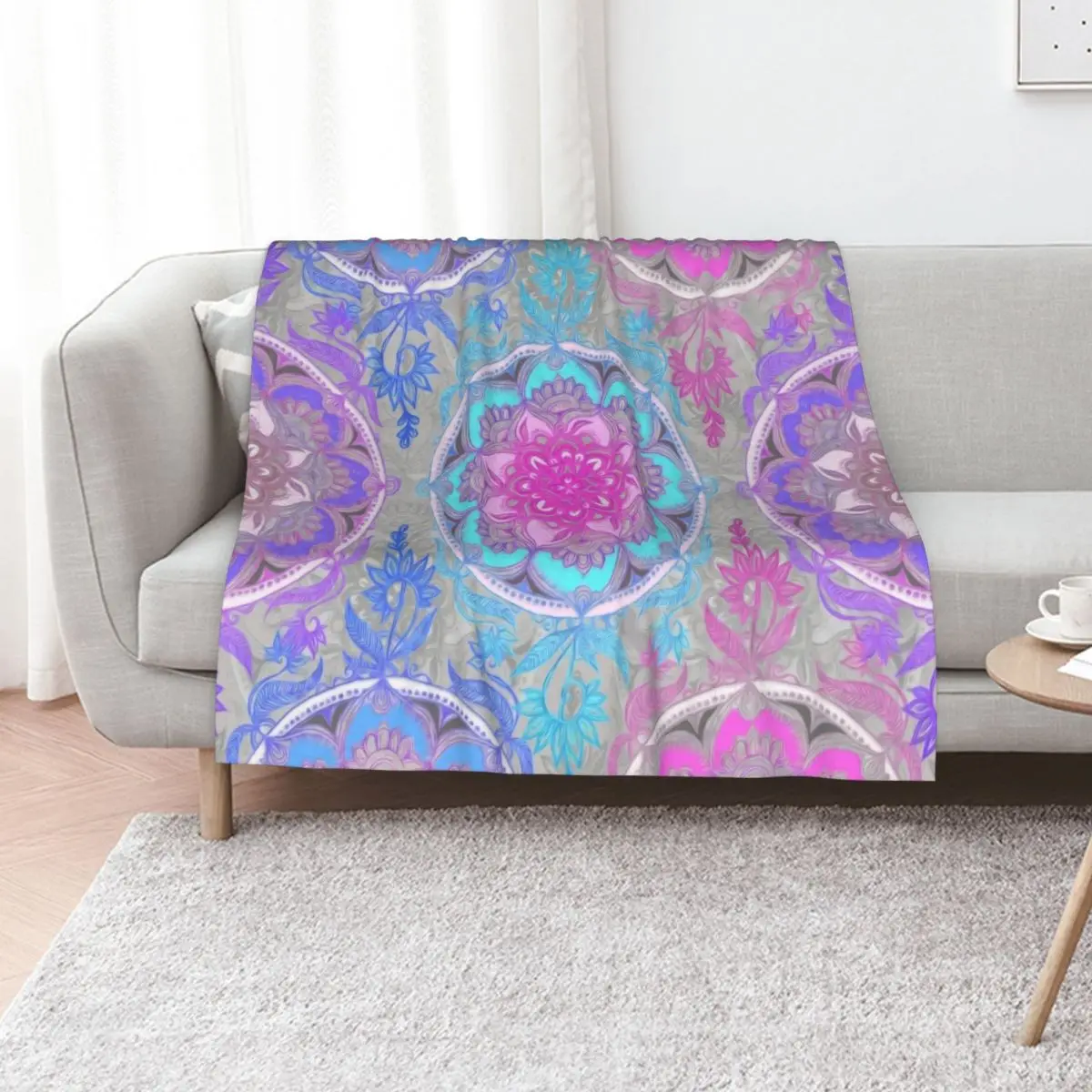 

Pink, Purple and Turquoise Super Boho Medallions Throw Blanket Thins Hairys Luxury Soft Plaid Blankets