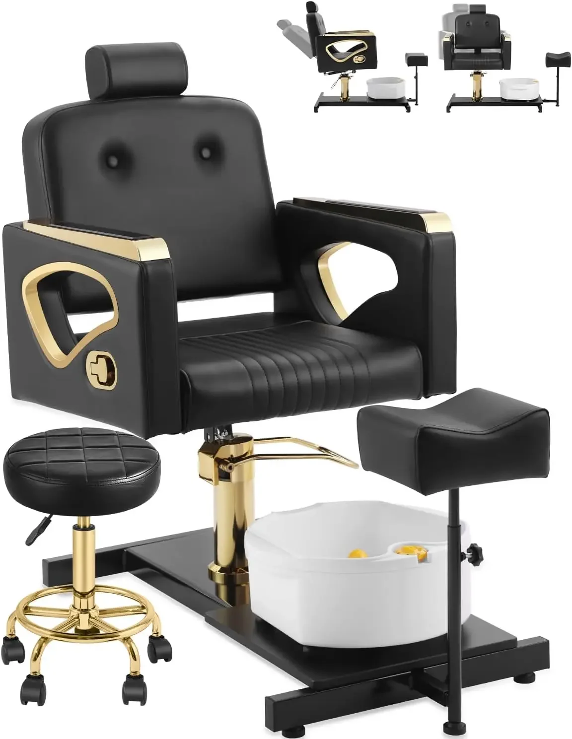 

Pedicure Chair No Plumbing for Nail Tech, with Adjustable Footrest and Massage Bath Bowl, Rolling Pedicure Stool,Portable Pedicu