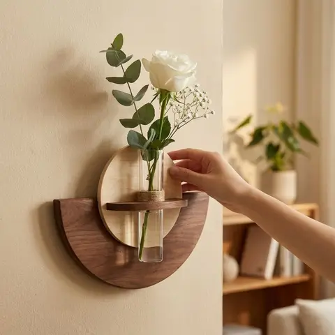 Oval Wood Wall Mount Flower Shelf Space Saving Thick Hanging Plant Panel Hydroponic Display Plant Container