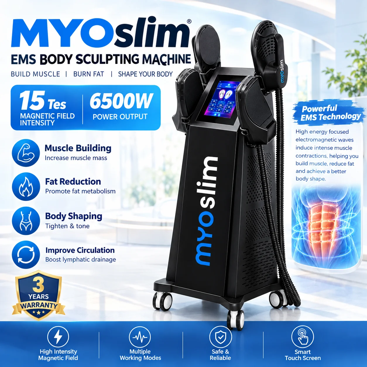 MYOslim EMS Body Sculpting Machine Muscle Stimulator HI-EMT Body Contouring Ab Toning Buttock Lifting Equipment for Beauty Salon