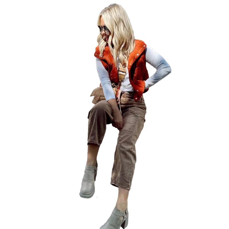 Gilet trapuntato da donna, gilet imbottito leggero con bottoni, gilet senza maniche con tasca invernale autunnale
