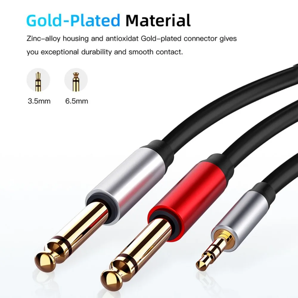 1/8 TRS 3.5mm Male To Dual 6.5mm 1/4 Inch TS Male Jack Mono Stereo AUX Audio Y Splitter Adapter Cable for Guitar Mixer Amplifier