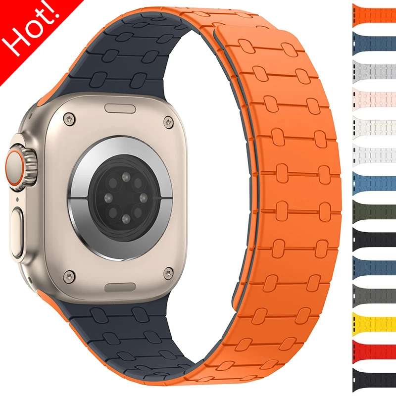 

Magnetic Silicone Strap for Apple Watch Ultra 2 Band 49mm Series 10 46mm 45mm 44mm 42mm 40mm 41mm Bracelet IWatch 9 8 7 6 SE 5 4