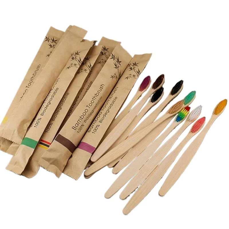 100pcs Bamboo Toothbrushes Portable Friendly Wooden Tooth Brush for Adults Toothbrushes Soft Dental Oral Care Dental Material