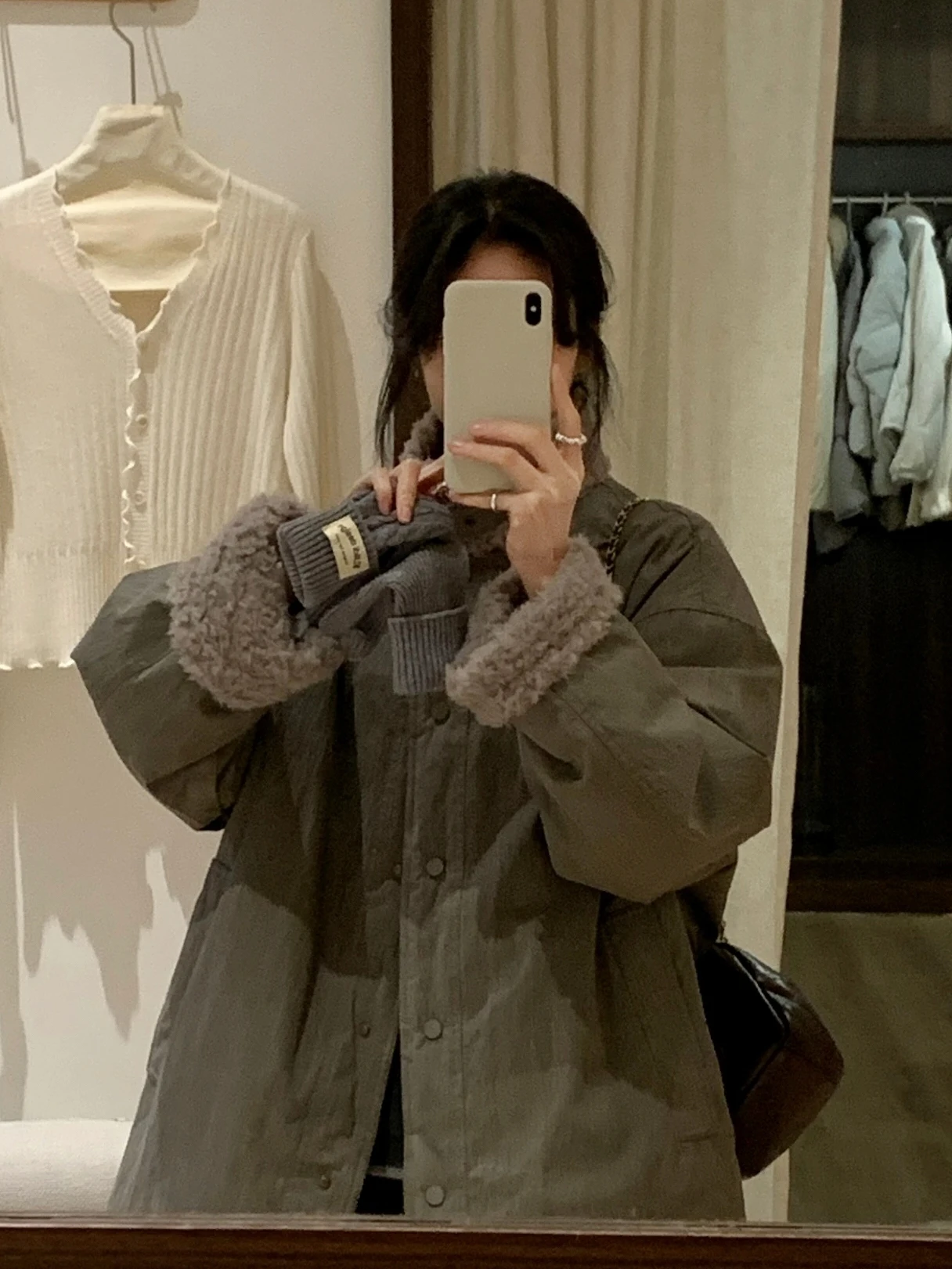 

BRIVIN Korean Sle Brown Lamb Fur Collar Women's Winter Puffer Jaet Warm Slimming Casual Mid-Length Outerwear